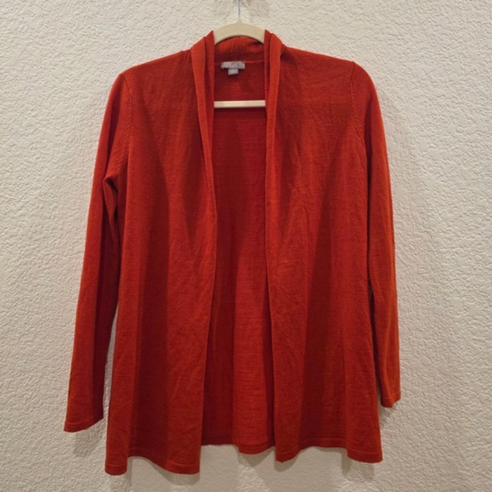 J. Jill Womens XS Burnt Orange 100% Merino Wool Open Front Cardigan‎ Sweater